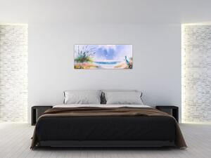 Kép - romantikus tengerpart, olajfestmény (120x50 cm)