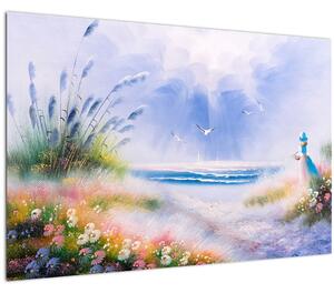 Kép - romantikus tengerpart, olajfestmény (90x60 cm)