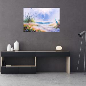 Kép - romantikus tengerpart, olajfestmény (90x60 cm)