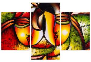 Kép - olajfestmény, absztrakt arcok (90x60 cm)