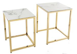 Oldalsó asztal szett Latrisha 40 cm fehér-arany marvány utánzata - 2 részes