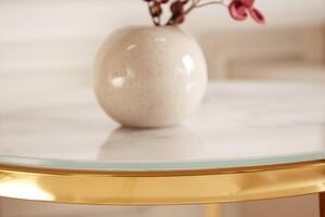 Kerek oldalsó asztal szett Latrisha fehér-arany marvány utánzata - 2 részes