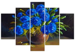Kék virágok képe egy vázában (150x105 cm)