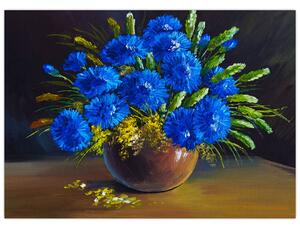 Kék virágok képe egy vázában (70x50 cm)