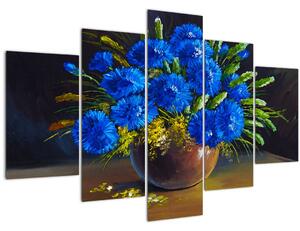 Kék virágok képe egy vázában (150x105 cm)