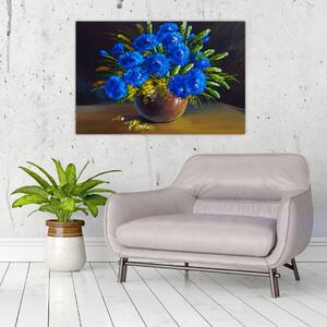 Kék virágok képe egy vázában (90x60 cm)