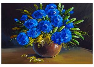 Kék virágok képe egy vázában (90x60 cm)