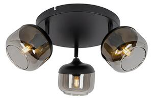 Design spotlámpa fekete arannyal és füstüveggel 3-lámpás kerek - Kyan