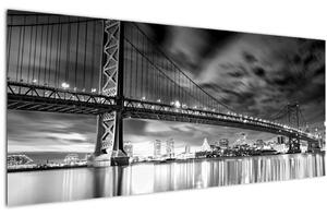 Kép - Benjamin Franklin híd, Philadelphia, fekete-fehér (120x50 cm)