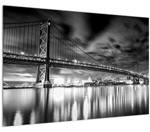 Kép - Benjamin Franklin híd, Philadelphia, fekete-fehér (90x60 cm)