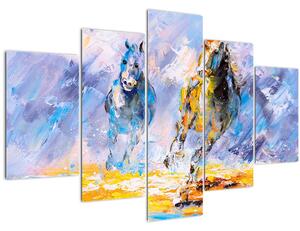 Futó lovak képe, olajfestmény (150x105 cm)
