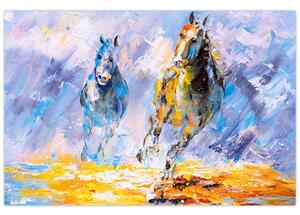 Futó lovak képe, olajfestmény (90x60 cm)
