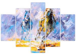 Futó lovak képe, olajfestmény (150x105 cm)