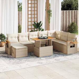 VidaXL 7 részes bézs polyrattan akácfa kerti ülőgarnitúra párnákkal