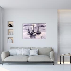 Kép - kikötő, olajfestmény (90x60 cm)