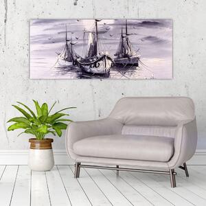 Kép - kikötő, olajfestmény (120x50 cm)