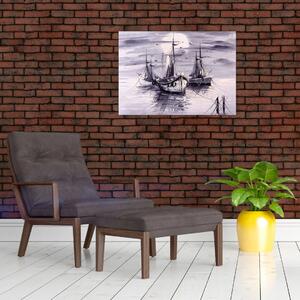 Kép - kikötő, olajfestmény (70x50 cm)