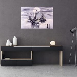 Kép - kikötő, olajfestmény (90x60 cm)