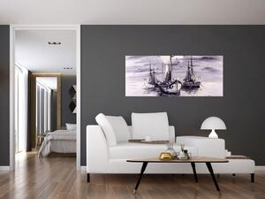 Kép - kikötő, olajfestmény (120x50 cm)