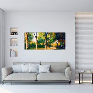 Erdő képe a nyári napsütésben, festmény (120x50 cm)