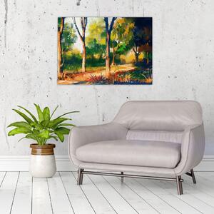 Erdő képe a nyári napsütésben, festmény (70x50 cm)