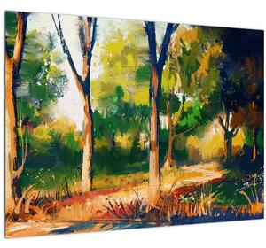 Erdő képe a nyári napsütésben, festmény (70x50 cm)