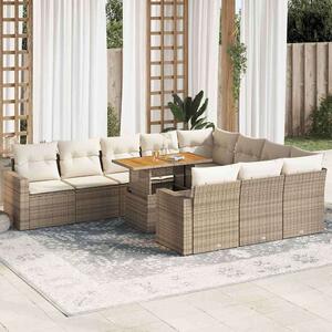 VidaXL 11 részes bézs polyrattan kerti ülőgarnitúra párnákkal