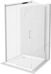 Mexen Omega, 3 falas zuhanykabin tolóajtóval 100 (ajtó) x 100 (fal) x 190 cm, 8mm átlátszó üveg, króm profil + fehér SLIM zuhanytálca, 825-100-100-01-00-3s-4010