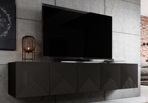 Asha falra szerelhető TV szekrény 200 cm, bordázott előlap - matt fekete