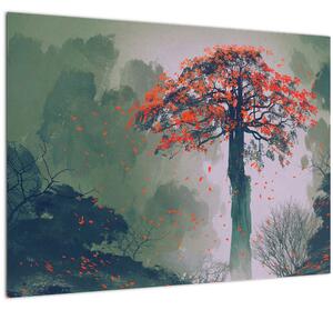 Egy magányos vörös fa képe (70x50 cm)