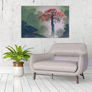 Egy magányos vörös fa képe (90x60 cm)