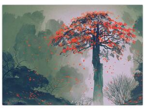 Egy magányos vörös fa képe (70x50 cm)