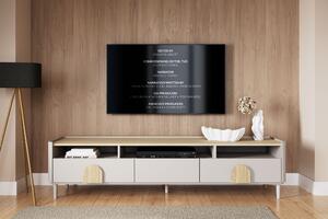 Amilio TV-szekrény 200 cm fiókos, lábakon - kasmír / olajozott tölgy / világos tölgy fogantyú