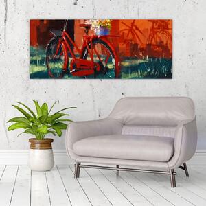 Piros kerék képe, akril festés (120x50 cm)