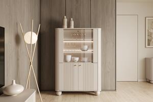 Vesper négyajtós vitrines szekrény 103 cm - kasmír / arany fogantyúk / gömb lábak