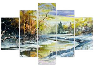Egy téli folyó képe, olajfestmény (150x105 cm)