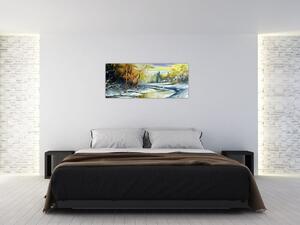 Egy téli folyó képe, olajfestmény (120x50 cm)