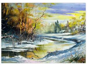 Egy téli folyó képe, olajfestmény (70x50 cm)