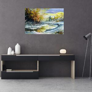 Egy téli folyó képe, olajfestmény (90x60 cm)