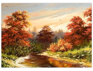 Kép egy folyóról egy őszi tájban, olajfestmény (70x50 cm)