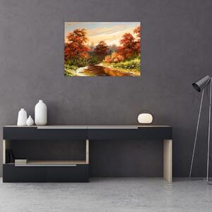 Kép egy folyóról egy őszi tájban, olajfestmény (70x50 cm)