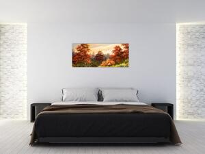 Kép egy folyóról egy őszi tájban, olajfestmény (120x50 cm)