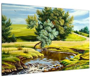Kép - folyó a rétek között,, olajfestmény (90x60 cm)