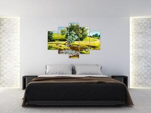 Kép - folyó a rétek között,, olajfestmény (150x105 cm)
