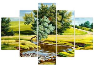 Kép - folyó a rétek között,, olajfestmény (150x105 cm)