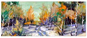 Kép - havas út az erdőben, olajfestmény (120x50 cm)