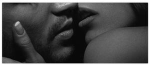 Kép - Csók, fekete-fehér fotó (120x50 cm)