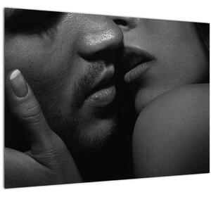 Kép - Csók, fekete-fehér fotó (üvegen) (70x50 cm)