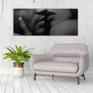 Kép - Csók, fekete-fehér fotó (120x50 cm)