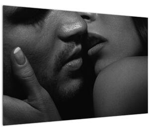 Kép - Csók, fekete-fehér fotó (90x60 cm)